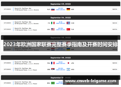 2023年欧洲国家联赛完整赛季指南及开赛时间安排